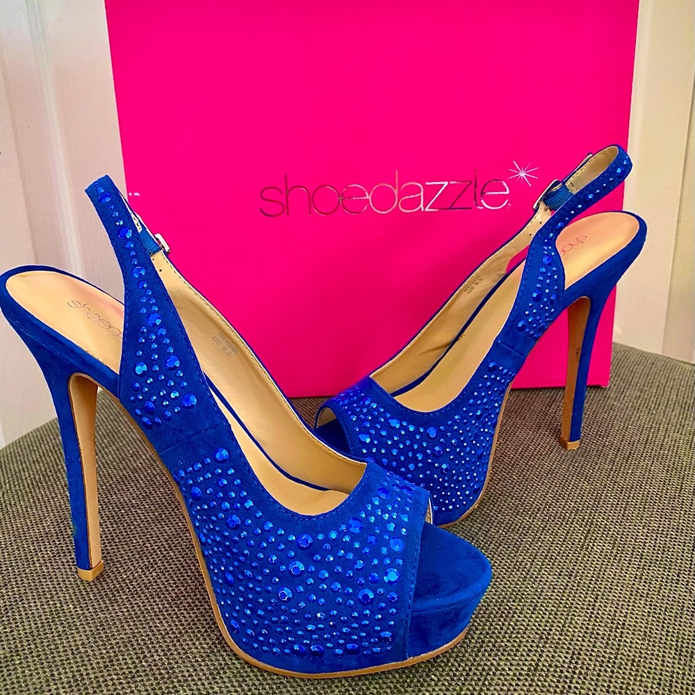 Royal Blue Rhinestone Platform Pumps